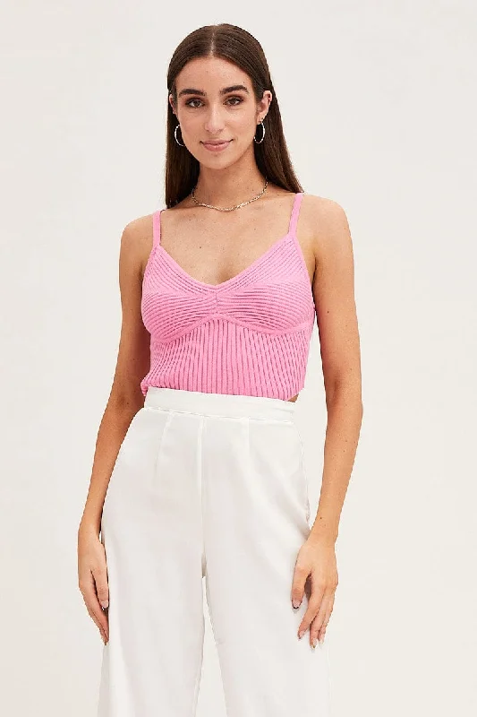 Lowest Price Pink Knit Top Sleeveless Ribbed