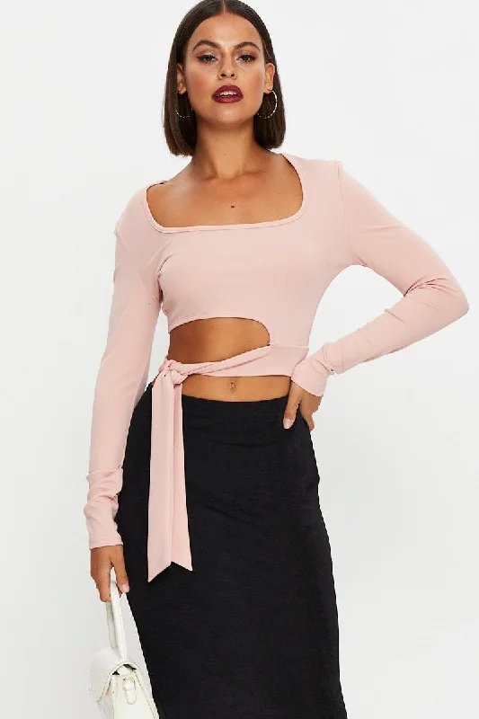 Pink Scoop Neck Tie Top