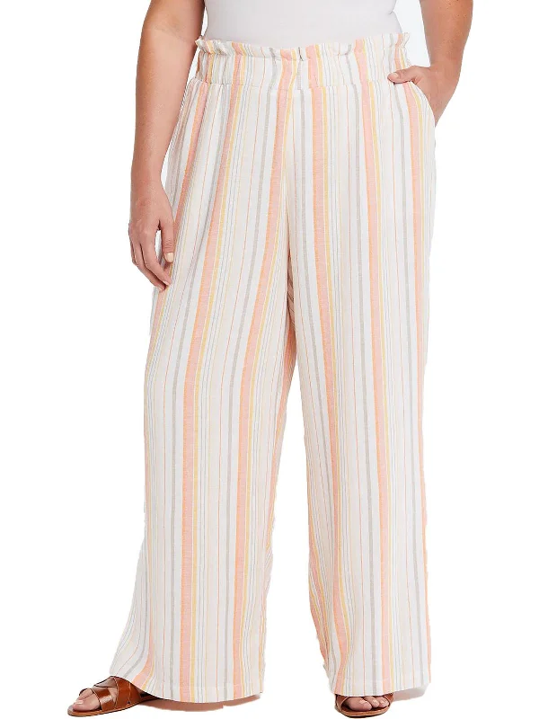 Deal Zone Plus   Womens Ruffled Striped Wide Leg Pants