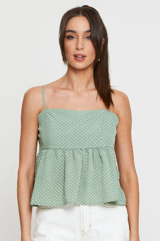 Seasonal Sale Polka Dot Cami Top Peplum