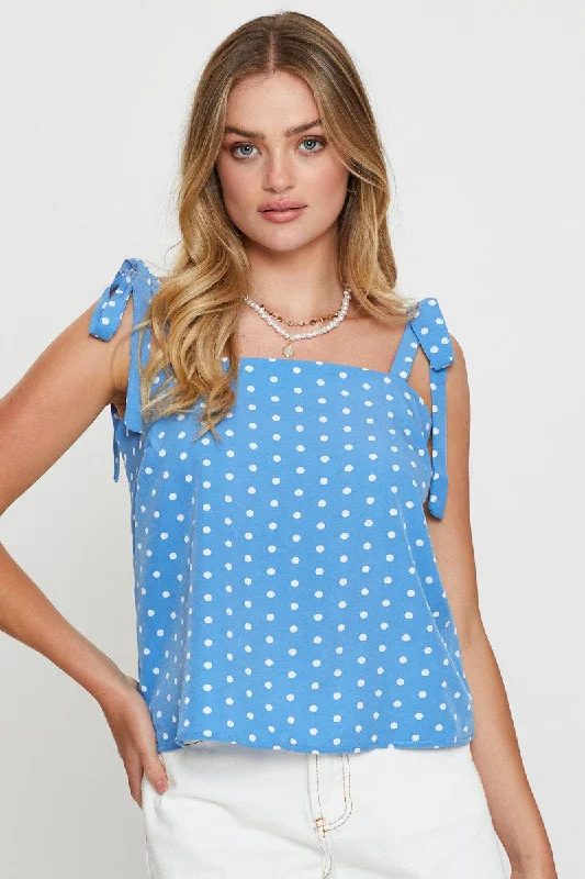 Holiday Sale Polka Dot Singlet Top Sleeveless Tie Up