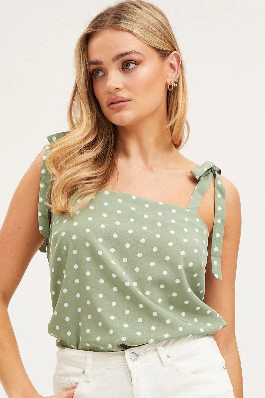 Weekend Special Polka Dot Tie Shoulder Top Sleeveless