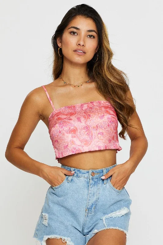 Final Markdown Print Cami Top Crop Satin
