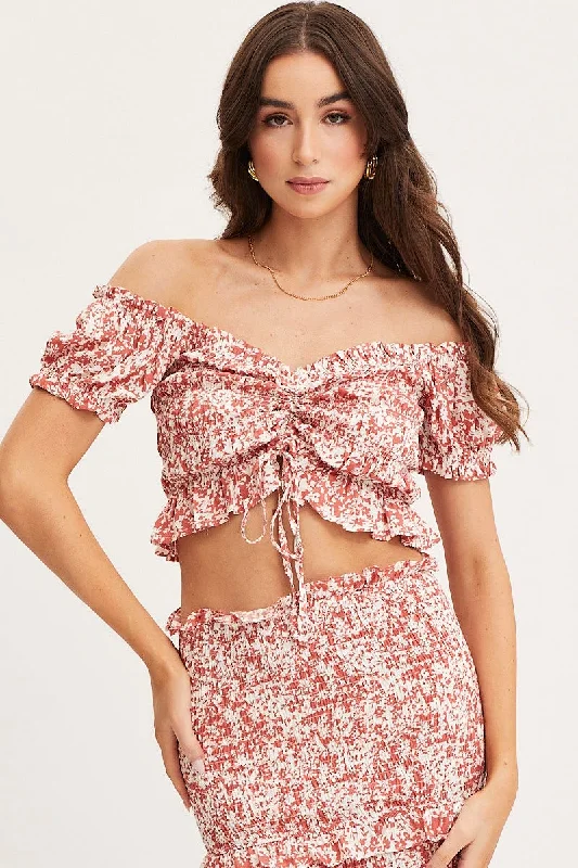 Extra Discounts Print Crop Top Short Sleeve Tie Up