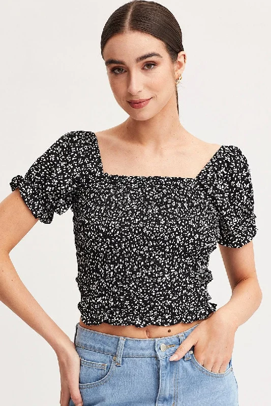 Customer Appreciation Sale Print Crop Top Short Sleeve