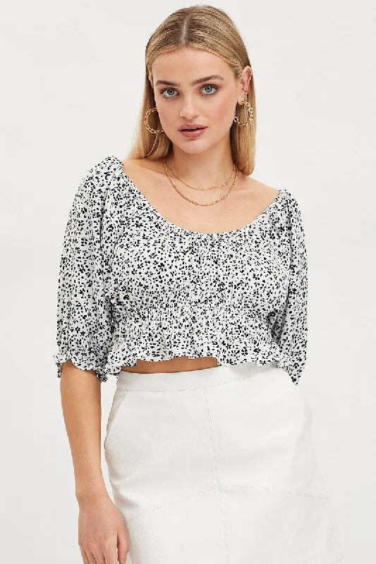 Deal Frenzy Print Crop Top Short Sleeve