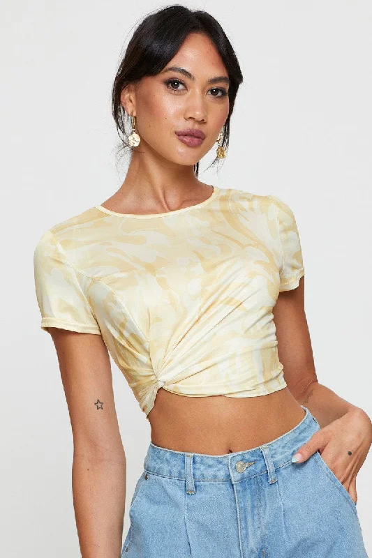 Print Knot Top Short Sleeve