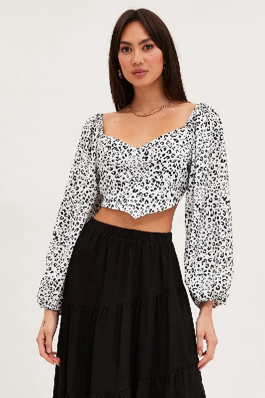 Grand Opening Sale Print Puff Sleeve Top Long Sleeve