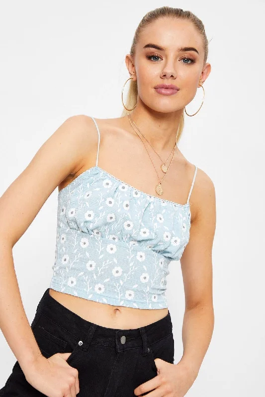Low Prices Print Ruched Cami Top