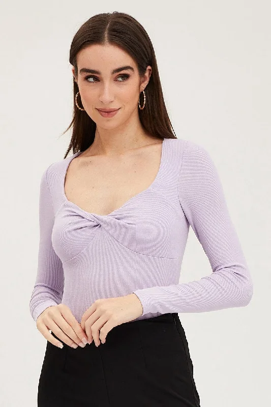 Purple Twist Front Top Ribbed