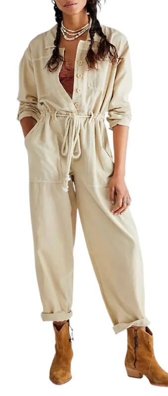 Now or Never Quinn Coveralls In Beige