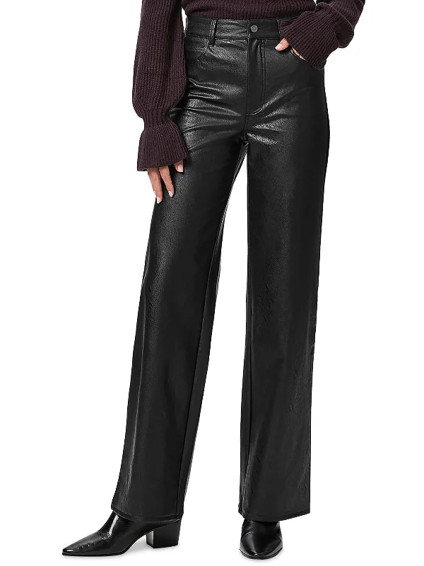 Sasha Womens Faux Leather High-Rise Wide Leg Pants