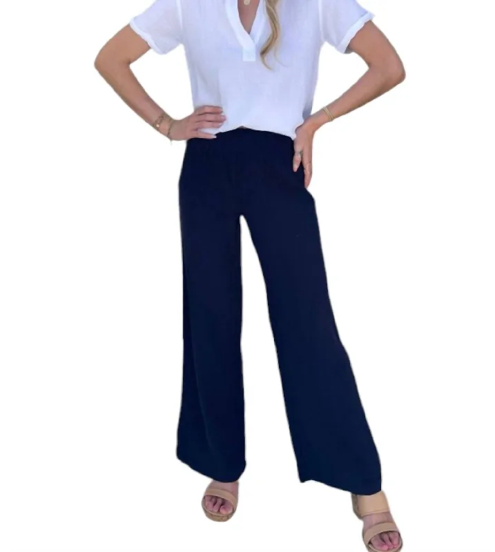 Quick Sale Smocked Waist Wide Leg Pants In Navy