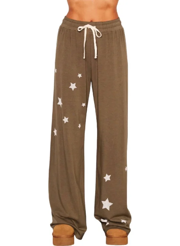 Hurry In Stars Wide Leg Pants In Army Green