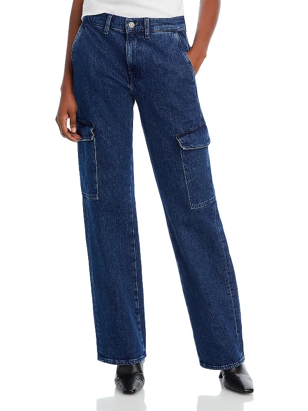 Take Advantage Tess Womens Mid Rise Dark Wash Cargo Jeans