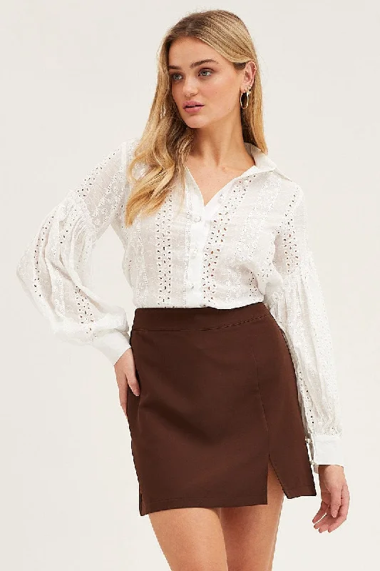 Don't Wait White Balloon Sleeve Eyelet Shirt