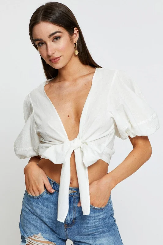 Weekend Deal White Crop Bolero Short Sleeve