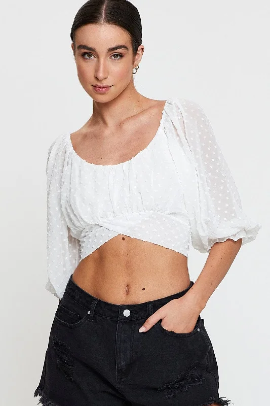 Price Rollback White Crop Top Long Sleeve