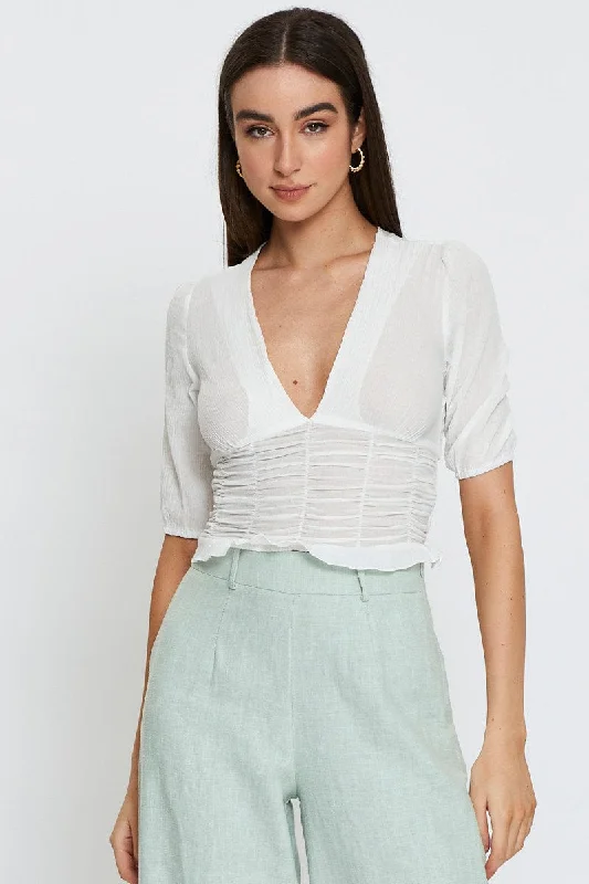 Crazy Savings White Crop Top V-Neck