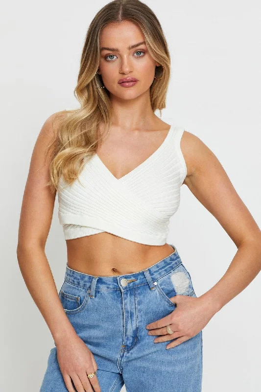 Deep Discounts White Knit Top Sleeveless
