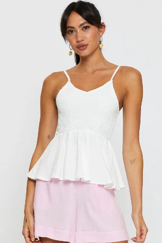 Year-End Clearance White Peplum Top Sleeveless V-Neck