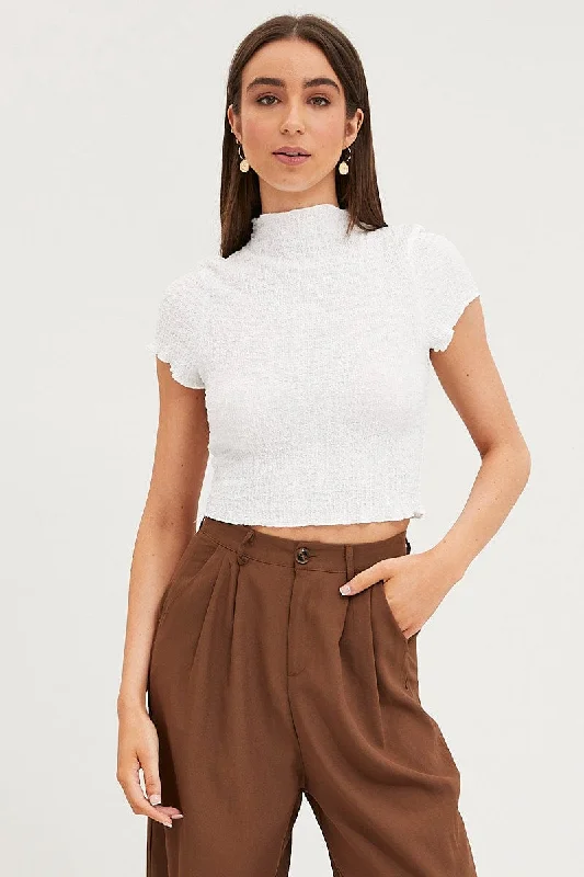 White Textured Top Short Sleeve