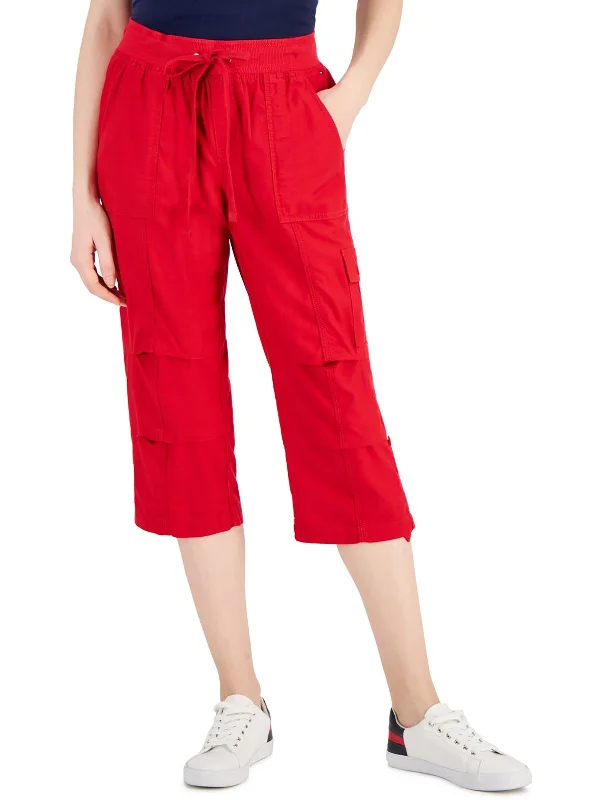 Womens Adjustable Pant Leg Drawstring Waist Cropped Pants