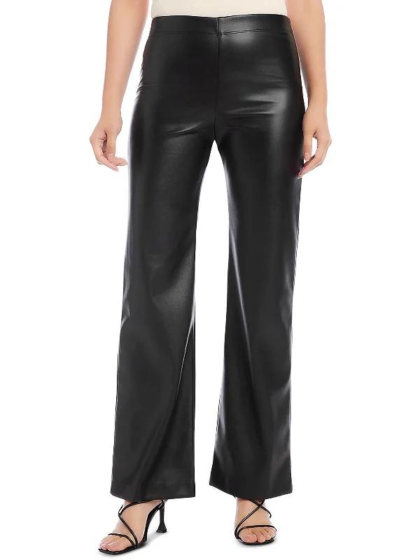 Act Now Womens Faux Leather Pull On Wide Leg Pants