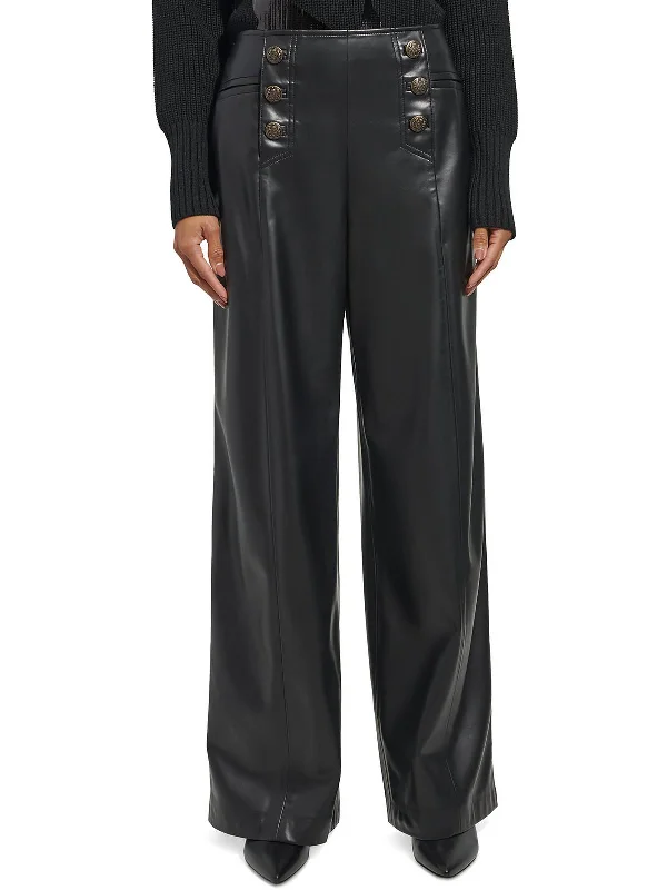 Massive Deals Womens Faux Leather Wide Leg Pants