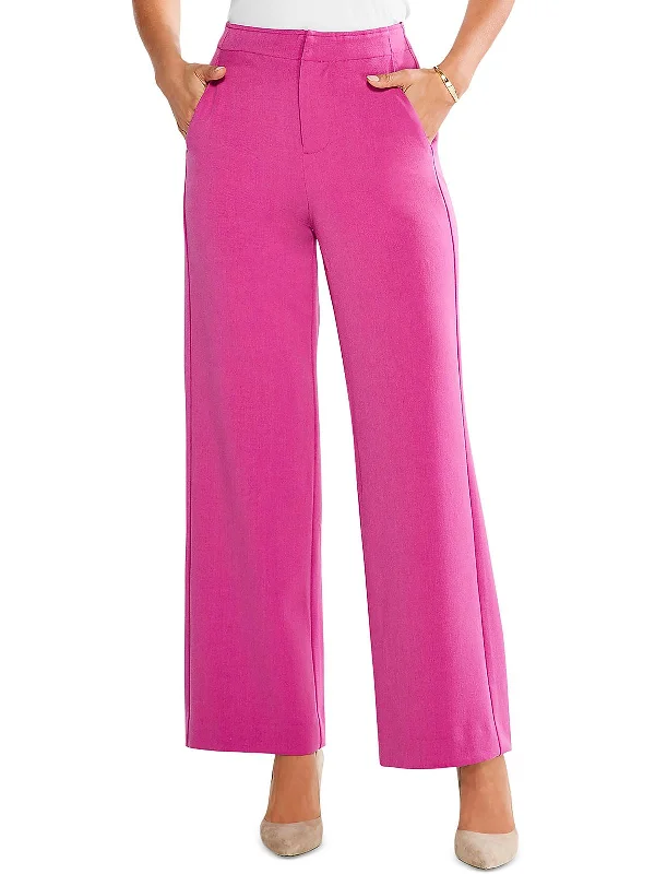 Womens Flat Front Solid Wide Leg Pants