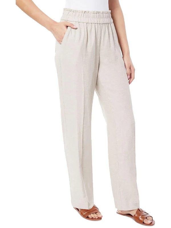 Womens Linen High Rise Wide Leg Pants