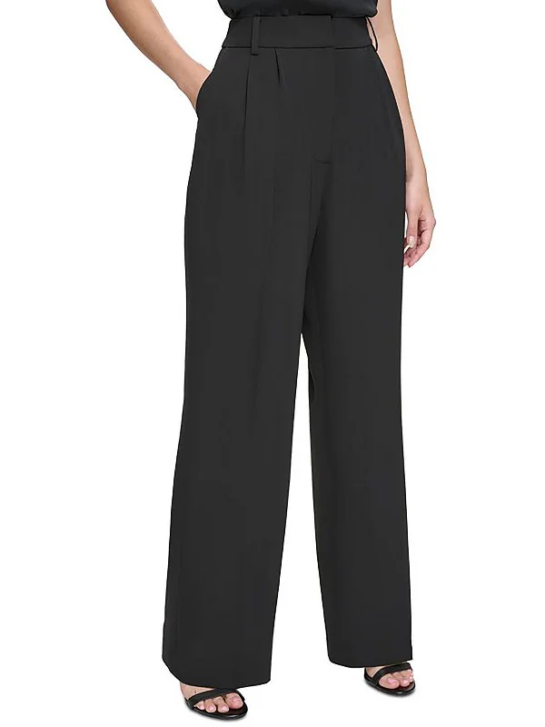 Now or Never Womens Pleated High Rise Wide Leg Pants