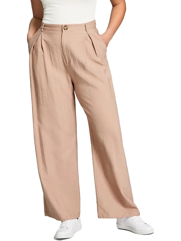 Weekend Deal Womens Pleated High Rise Wide Leg Pants
