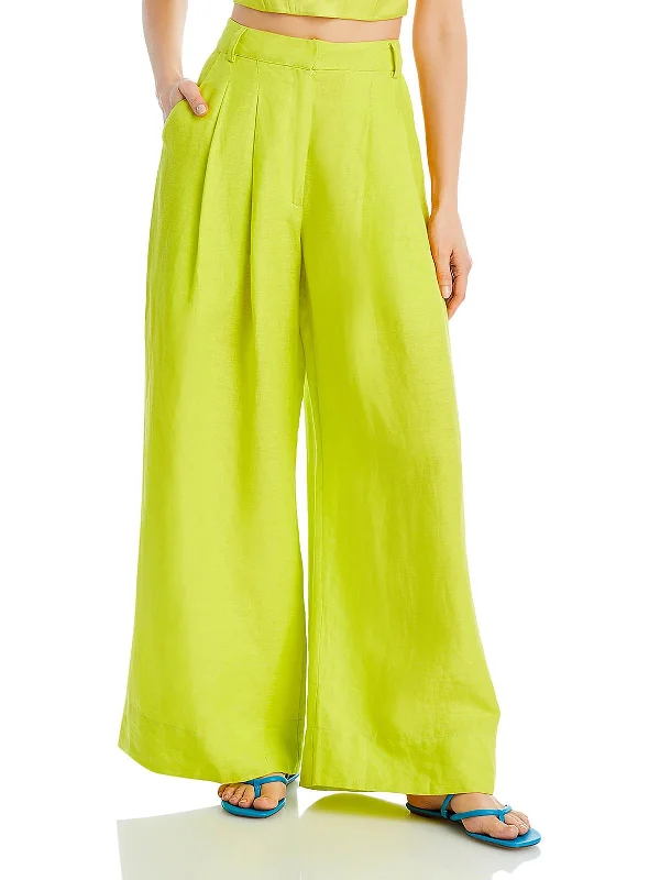 Womens Pleated Linen Wide Leg Pants