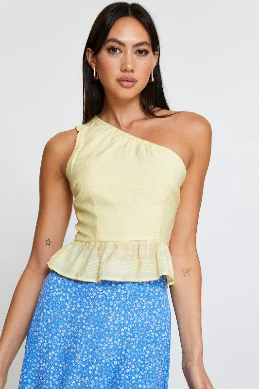 The Best Prices Yellow Peplum Top One Shoulder
