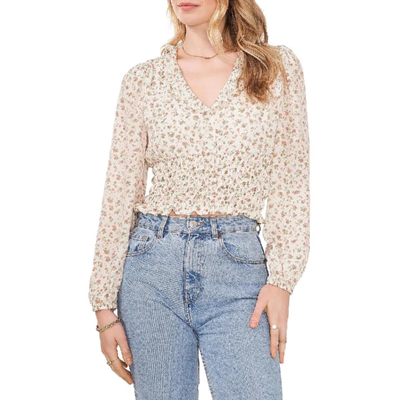 New Deals 1.State Womens Floral Smocked Cropped
