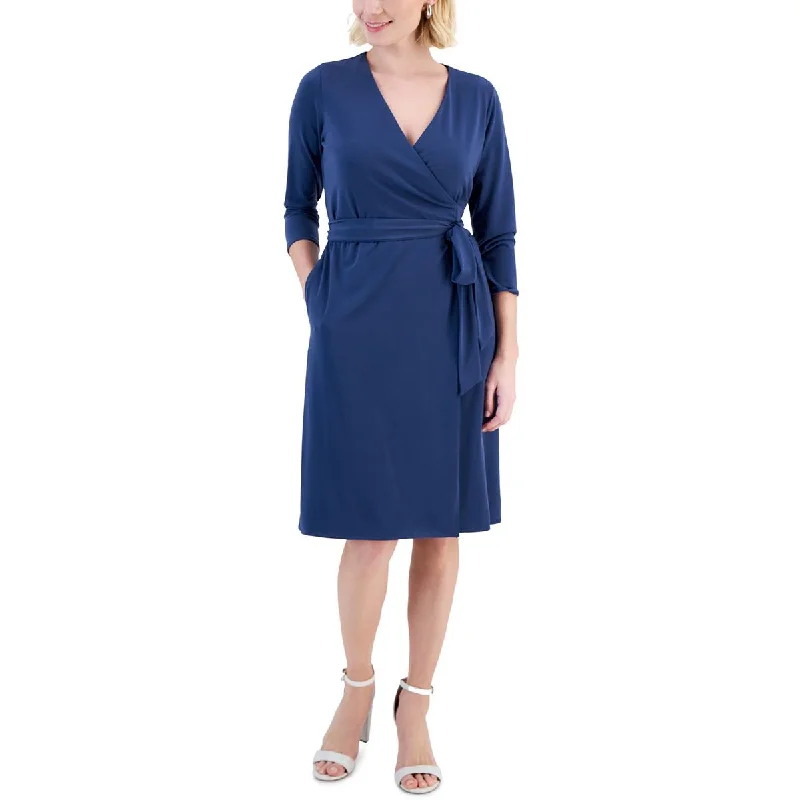 Online Only Alfani Womens Petites Wrap Tie Front Wrap Dress