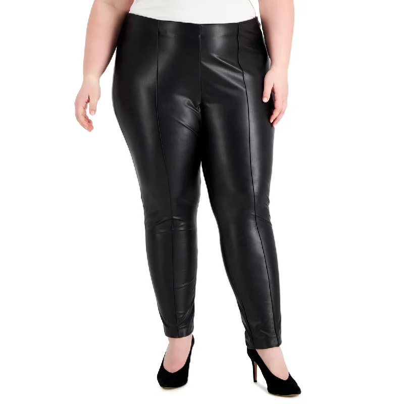 Best Seller Anne Klein Womens Plus    Faux Leather Mid-Rise Skinny Pants