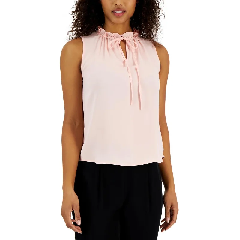 Limited Stock Anne Klein Womens Ruffled Neck Tank Shell
