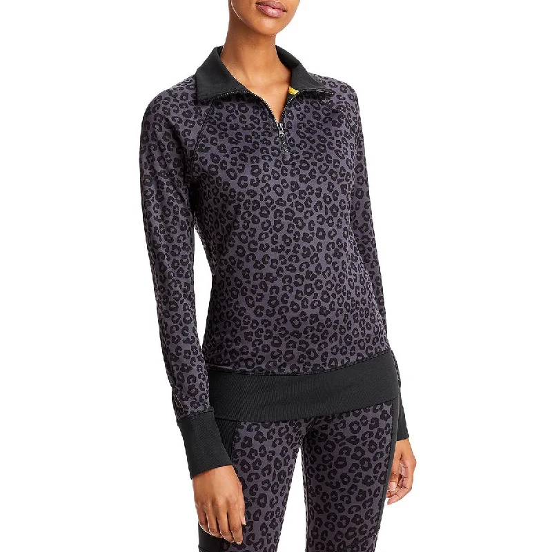 Deal Alert Aqua Womens 1/2 Zip Animal Print Sweatshirt