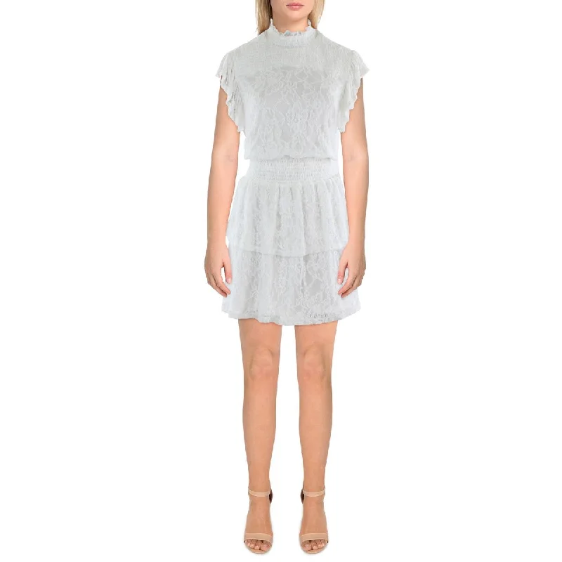 Act Fast Aqua Womens Bridal Shower Lace Overlay Mini Dress