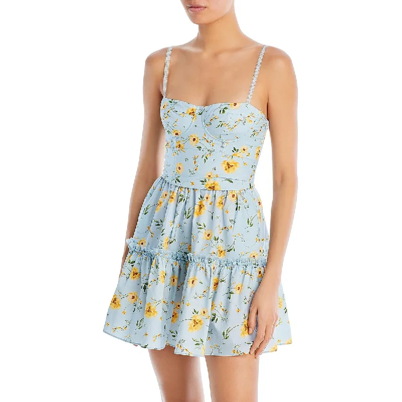 Don't Wait Aqua Womens Bustier Floral Print Mini Dress