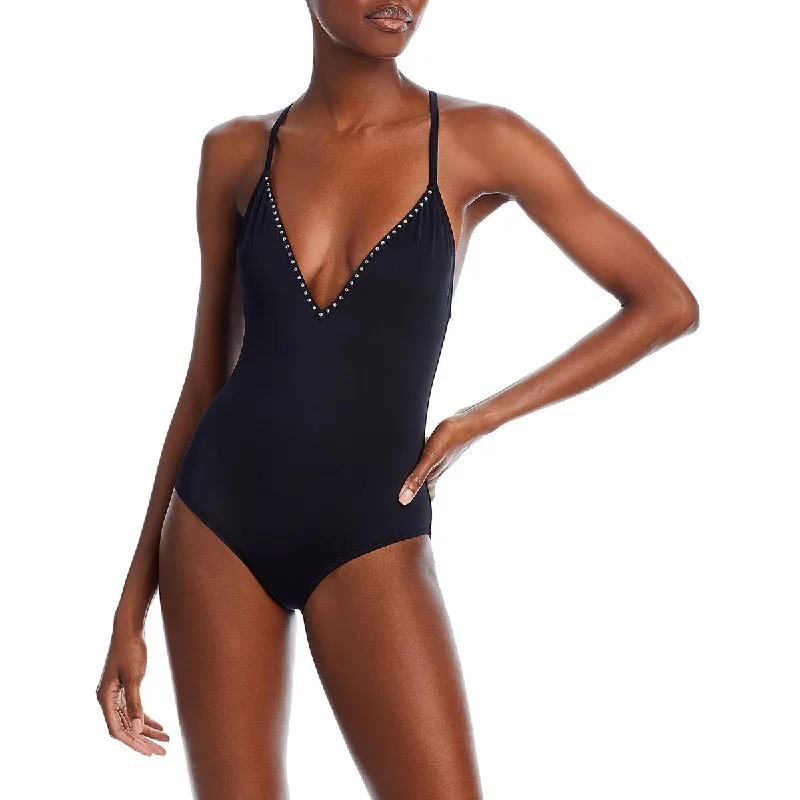 Lowest Price Aqua Womens Embellished Criss-Cross Back One-Piece Swimsuit