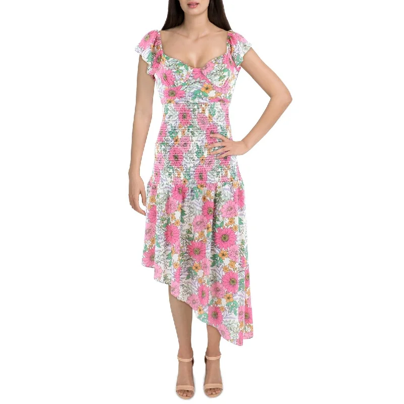 Midnight Sale Aqua Womens Floral Smocked Sheath Dress