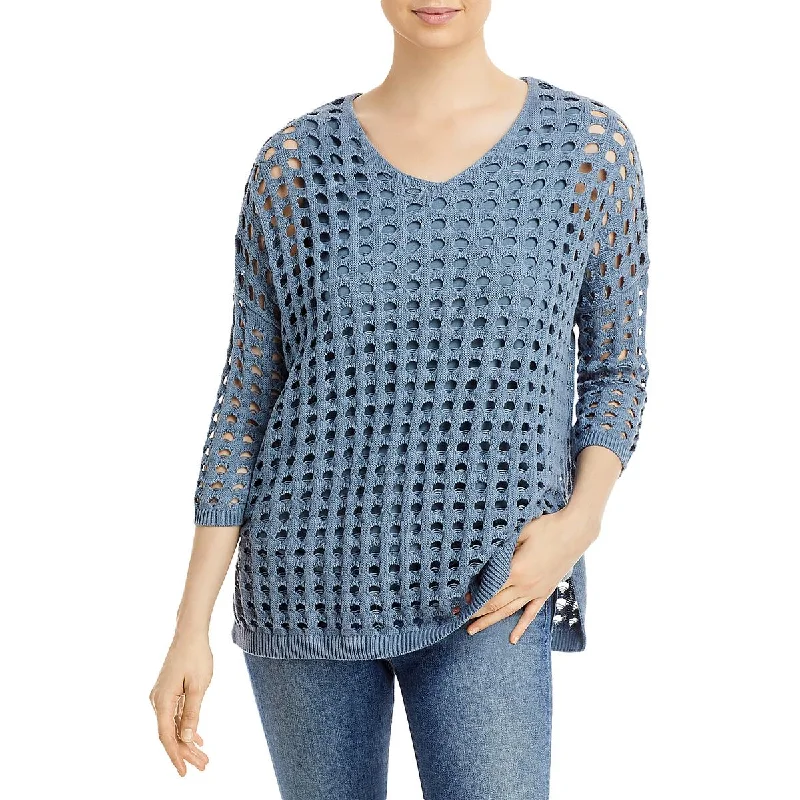 Incredible Offers &BASICS Womens Open Stitch V-Neck Pullover Sweater