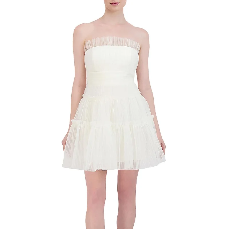 Today Only BCBG Max Azria Women's Strapless Ruffled Tulle Flared Mini Dress