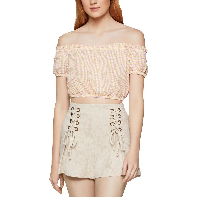 BCBGeneration Womens Off-The-Shoulder Puff Sleeve Crop Top