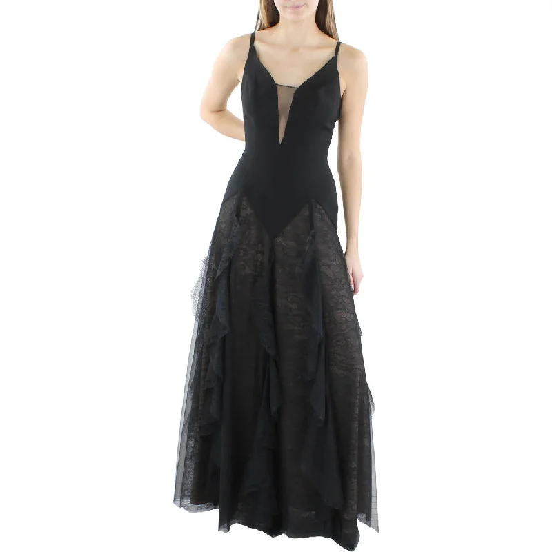 Savings Galore BCBGMAXAZRIA Womens Lace Trim Ruffled Evening Dress