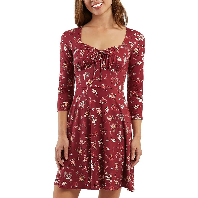 Deal Zone BCX Womens Juniors Bow Floral Fit & Flare Dress