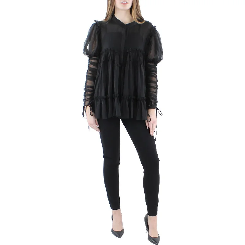 Great Deals Beulah Womens Juniors Chiffon Button Front Blouse